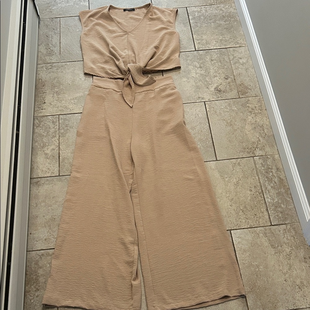 Women's Tan two piece tie Jumpsuit